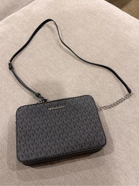 Michael Kors Black Logo Jet Set Bag with Chain Accent
